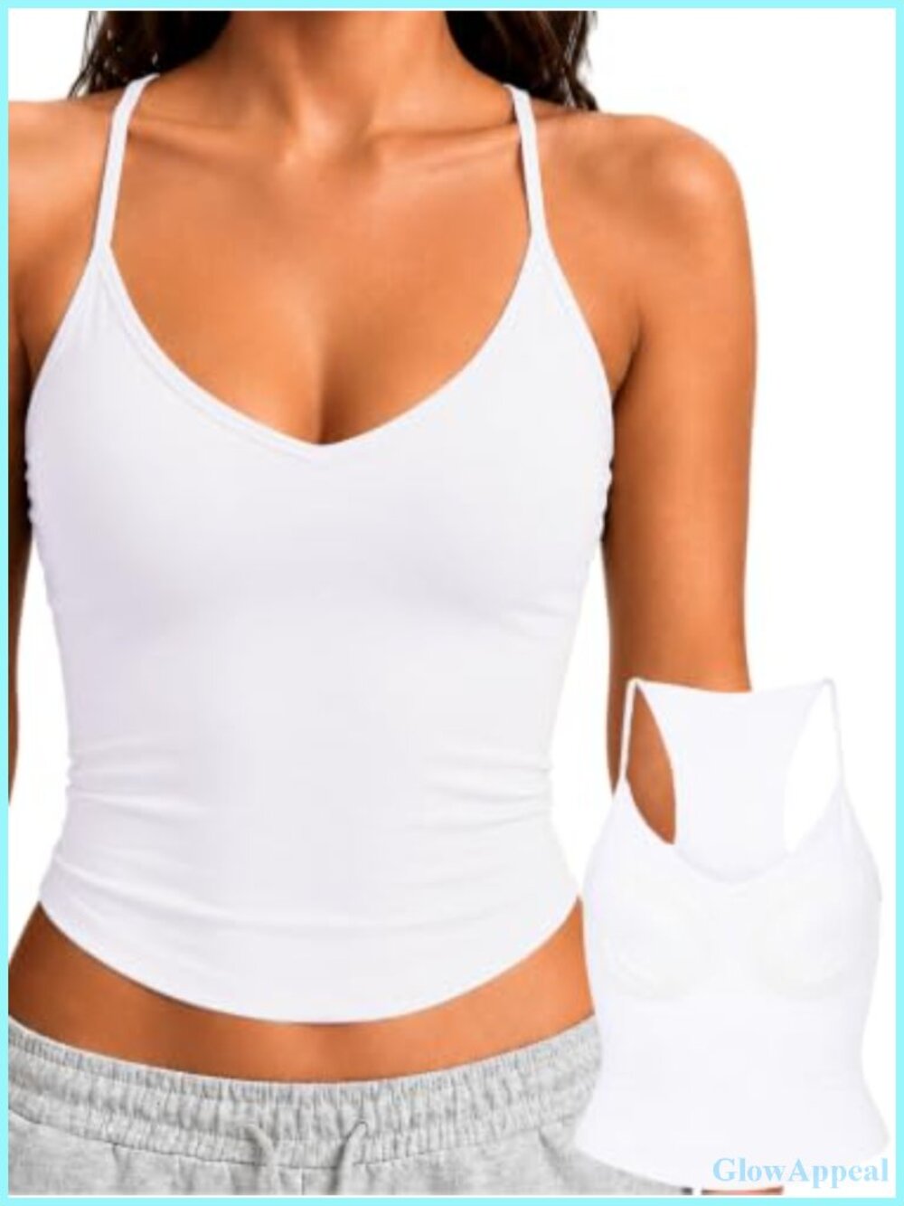Padded V Neck Racerback Tank Top Seamless Camisole with Built in Bra